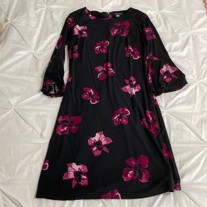 Girls black floral knee length dress